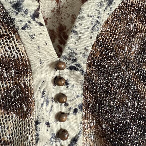 ALBERTO MAKALI Women Leopard Print Open Knit Nubby Tunic Top Handkerchief Medium - Picture 5 of 6